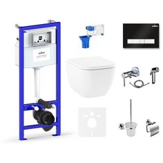 Комплект 10 в 1 Lavinia Boho One Rimless 75110572, безободковый унитаз, сиденье микролифт, инсталляция, крепление, клавиша смыва, шумоизоляция, диспенсер, смеситель с гигиеническим душем, ершик, держатель туалетной бумаги