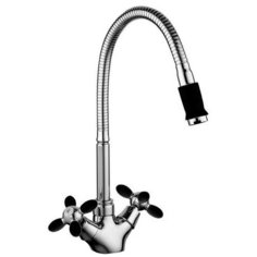 Смеситель для кухни Fashun Cross гибкий излив, хром/черный A43127-7