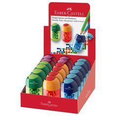 Точилка пластиковая с ластиком Faber-Castell "Two Tone", 2 отверстия, контейнер, светло-зелен/зелен.