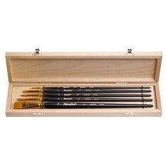 Кисть Roubloff Набор кистей Set-3 ROUBLOFF, рыжая синтетика, ассорти, 5шт., в деревянной шкатулке