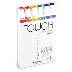 Художественный маркер TOUCH Набор маркеров спирт. двухсторонних "Основные" TOUCH BRUSH ShinHan Art, 6цв.