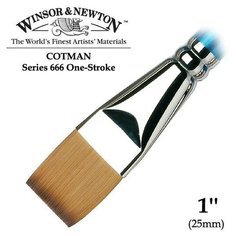 Кисть Winsor&Newton Кисть синтетика плоская удлиненная 1 Winsor&Newton COTMAN 666 One-Stroke, длинная ручка