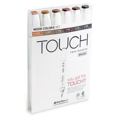 Художественный маркер TOUCH Набор маркеров спирт. двухсторонних "Древесные" TOUCH BRUSH ShinHan Art, 6цв.