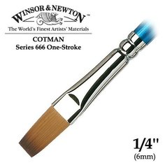 Кисть Winsor&Newton Кисть синтетика плоская удлиненная 1/4 Winsor&Newton COTMAN 666 One-Stroke, длинная ручка
