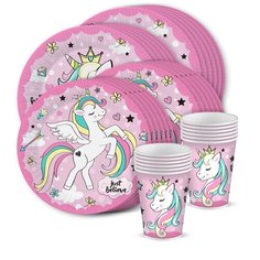 Набор для праздника Единорог (тарелка мал., тарелка бол., стакан по 12 шт.) ND Play