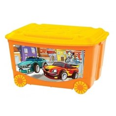 Ящик Пластишка пластишка для игрушек на колесах 580х390х335 мм с аппликацией, оранжевый Бытпласт