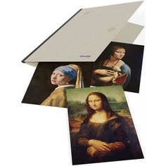 Картины на картоне матовые клеящиеся "Леонардо да Винчи: Дама с горностаем + Мона Лиза и Ян Вермеер: Девушка с жемчужной серёжкой" в папке Grafia ink