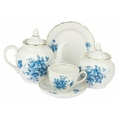 Сервиз чайный. Дулёвский фарфоровый завод. Форма Гранатовый. Рисунок Голубой букет. 20 предметов.