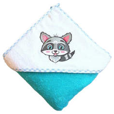 Uviton Полотенце Baby 0027 Енотик банное 100х100 см белый/бирюзовый