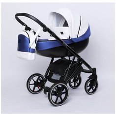 Коляска детская Peppy Zoom 2 в 1 (08) Синяя экокожа/ Белая экокожа