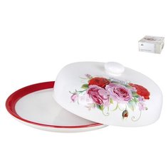 Блюдо для блинов с крышкой 23см/Дивные розы Коралл