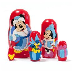 Матрешка деревянная авторская Микки Маус Новый год 5 мест 10,5 см / развивающая игрушка / сортер для детей / Ulanik