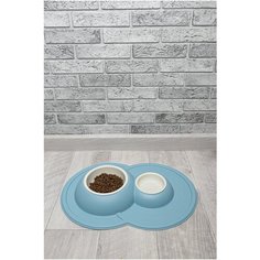 Поддон резиновый с двумя мисками пластик 0,23+0,6 л. VOLCANO, голубой Georplast