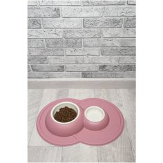 Поддон резиновый с двумя мисками пластик 0,23+0,6 л. VOLCANO розовый Georplast