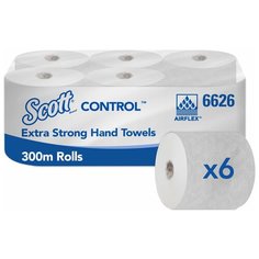 6626 Бумажные полотенца в рулонах Scott Control Extra Strong белые однослойные (6 рулонов по 300 метров)