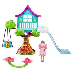 Игровой набор Barbie Dreamtopia Chelsea Fairy Doll and Fairytale Treehouse Playset, Челси с питомцем и аксессуарами, GTF49