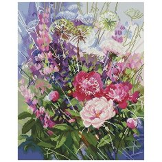 Алмазная мозаика на подрамнике Белоснежка "Пионы и люпины" 40*50 см.