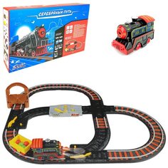 Железная дорога Серебряный путь SW7121, длина пути 277 см, поезд, прицеп, дорожные знаки, стрелки, ворота, переезд, светящийся прожектор, музыкальное сопровождение, 66х59 см Play Smart