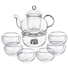 Чайный сервиз Agness Double-Wall (250-115), 6 персон, 7 предм., прозрачный