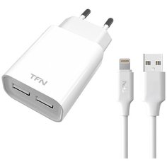Сетевое зарядное устройство TFN, 2.4A, 2USB, Lightning, белый (TFN-WC2U24AWH)