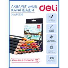 Карандаши цв. Deli 6519 Nuevo акварель. липа т. сер. корпус 36цв. коробка/европод.