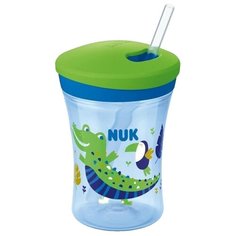 Поильник с трубочкой NUK Action Cup Color Change, 230 мл зеленый/синий