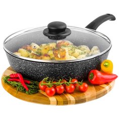 Сковорода глубокая "Гармония вкуса", цвет: черный мрамор, с крышкой, 28 см Elan Gallery