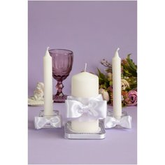 Красивые свечи для свадьбы и церемонии домашнего очага жениха и невесты "Белая нежность" с атласными бантами и жемчужным декором ручной работы Свадебная мечта