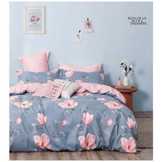 Постельное белье Boris A+B Синий цветы A/B Розовый , 2- спальное, Сатин
