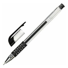 Ручка гелевая с грипом STAFF Basic Needle, черная, игольчатый узел 0,5 мм, линия письма 0,35 мм, 143679