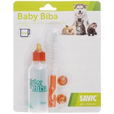 Бутылочка для кормления животных Savic "Baby Biba", с 3 сосками и ершиком, 70 мл