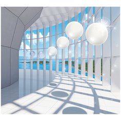 Фотообои 3D Тоннель с белыми шарами/ Красивые стильные обои на стену в интерьер комнаты/ 3Д расширяющие пространство/ На кухню в спальню детскую зал гостиную прихожую/ размер 300х270см/ Флизелиновые