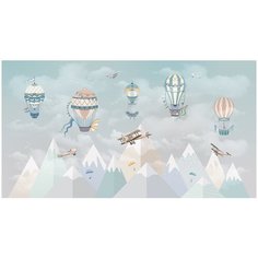 Фотообои Рисунок с горами, самолетами, воздушными шарами/ Красивые уютные обои на стену в интерьер комнаты/ 3Д расширяющие пространство/ На кухню в спальню детскую зал гостиную прихожую/ размер 500х270см/ Флизелиновые