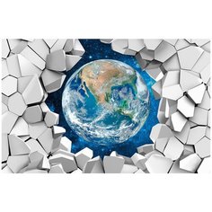 Фотообои 3d Земля в космосе за кирпичной стеной/ Красивые уютные обои на стену в интерьер комнаты/ 3Д расширяющие пространство/ На кухню в спальню детскую зал гостиную прихожую/ размер 200х129см/ Флизелиновые