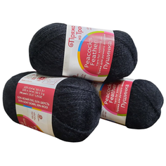 Пряжа из Троицка "Пушинка", 50% козий пух, 50% мериносовая шерсть; цвет: черный 02 , 225 м, 50 г х 3 шт. Троицкая камвольная фабрика