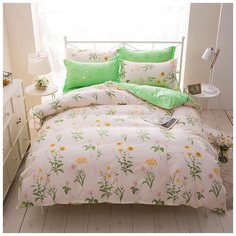 Комплект постельного белья Grazia Textile Garden Flowers, 1,5 спальный, смесовая ткань, 2 наволочки 70х70, светло- зеленый, белый, цветочный, флора