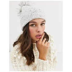 Женская cерая шапка- бини с помпоном Pimkie