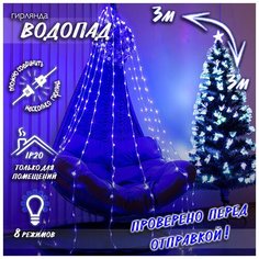Новогодняя гирлянда динамический занавес (бегущие огни) Водопад 3х3 м синий Baziator