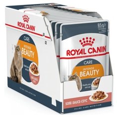 Влажный корм для кошек Royal Canin Feline Health Nutrition Intense Beauty Gravy Поддержания Красоты Шерсти Аппетитные Кусочки в соусе 85 гр х 12шт