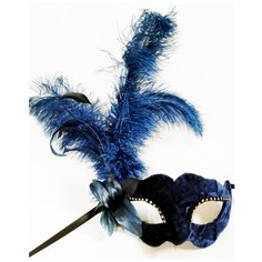 Венецианская синяя бархатная маска с перьями (7016) Giacometti