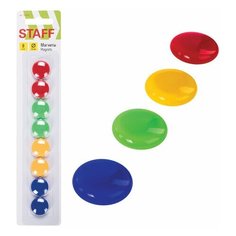 Магниты малого диаметра, 20 мм, комплект 8 штук, цвет ассорти, в блистере, STAFF "Basic", 236403