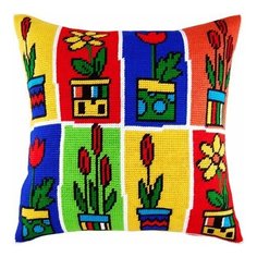 Подушка полукрестом чарiвниця арт. V110 Цветы в горшках 40х40 см Brvsk