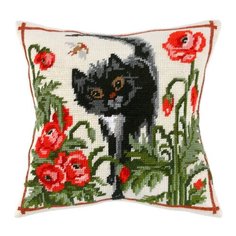Подушка полукрестом чарiвниця арт. V01 Кот среди маков 40х40 см Brvsk