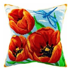 Подушка полукрестом чарiвниця арт. V63 Красные тюльпаны 40х40 см Brvsk