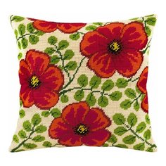 Подушка полукрестом чарiвниця арт. V98 Красные цветы 40х40 см Brvsk