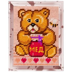 Набор для вышивания с пряжей BAMBINI арт.X2206 Медвежонок с медом 15х20 см Brvsk