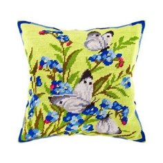 Подушка полукрестом чарiвниця арт. V67 Капустницы на незабудках 40х40 см Brvsk