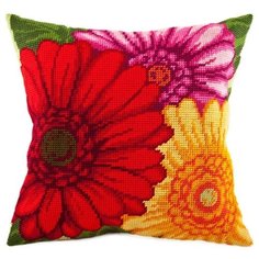 Подушка полукрестом чарiвниця арт. V64 Герберы 40х40 см Brvsk