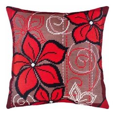 Подушка полукрестом чарiвниця арт. V134 Красные цветы 40х40 см Brvsk