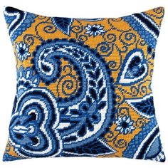 Подушка полукрестом чарiвниця арт. V123 Лазурь и золото 40х40 см Brvsk